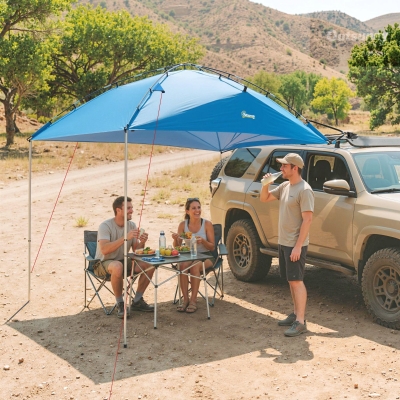 Outsunny Car Awning Camping Tailgate Tent for SUV, 3000mm Waterproof Car Side Awning with Carry Bag, Light Blue