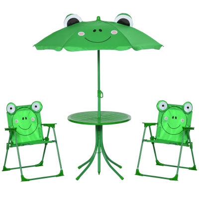 Outsunny Kids Folding Table & Chair Set, Adjustable Umbrella, Green