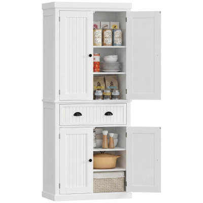 HOMCOM 72" Kitchen Pantry, Freestanding Storage Cabinet with Drawer, Doors, White