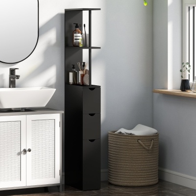 HOMCOM Tall Bathroom Storage Cabinet, Narrow Bathroom Cabinet with Drawers and Open Shelves for Small Spaces, Black