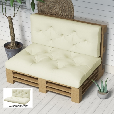 Outsunny 2 Seater 5" Thick Outdoor Seat Cushions with Back Cushion for Pallet, Loveseat Outdoor Furniture Cushions, Cream White