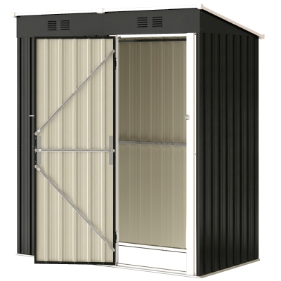 Outsunny 5 x 3 ft Outdoor Storage Shed, Lean-to Metal Garden Shed with Lockable Door and Vents, Dark Grey
