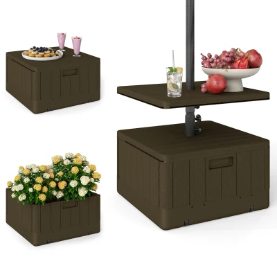 Outsunny Patio Umbrella Weighted Base with Table Tray, Heavy Duty Umbrella Base with Wheels Handles, Brown