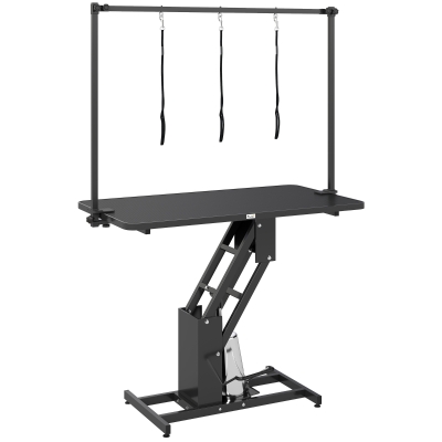 PawHut 43" L Hydraulic Dog Grooming Table, Z-Lift Height Adjustable Pet Grooming Table with Noose and Non-Slip Tabletop