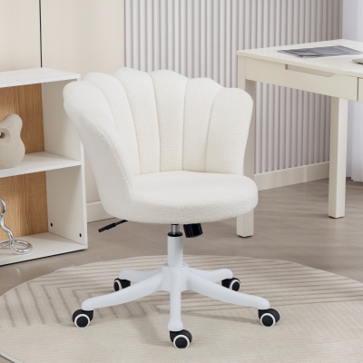 HOMCOM Office Chair, Armless Swivel Desk Chair with Adjustable Height, Backrest, Tilt Function for Office, Vanity, Cream White