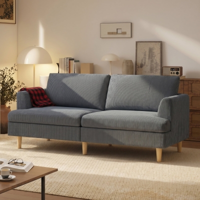 HOMCOM 3 Seater Sofa, 74" Modern Corduroy Upholstered Couch with Thick Spring Cushions, Solid Wood Legs, Armrests, Dark Grey