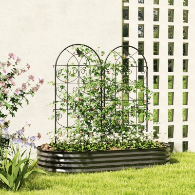 Outsunny Set of 2 Metal Garden Trellis, Decorative Trellis Panels, Bird Design, 120 x 50 cm, Black