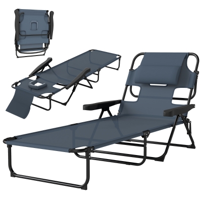 Outsunny Folding Lounge Chair with Reclining Back, Gray