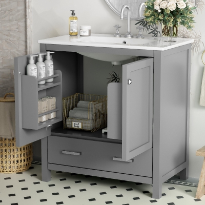 Tall Bathroom Storage Cabinet with 2 Drawers and Adjustable Shelves, Space-Saving Storage Vanity for Neat Space, 17.5'' L x 14'' W x 63'' H, Black