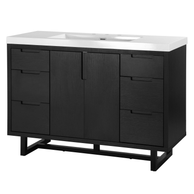 Stylish Bathroom Vanity with 2 Doors & 6 Hidden Soft-Close Drawers, Elegant Vanity Cabinet with SMC Resin Sink, 47'' L x 19.5'' W x 34'' H, Black