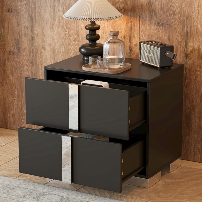 Elegant Black Nightstand with 2 Smooth-Glide Drawers, Durable Beside Table for Bedroom & Compact Apartments, 23.5'' L x 15.5'' W x 21.5'' H, Black