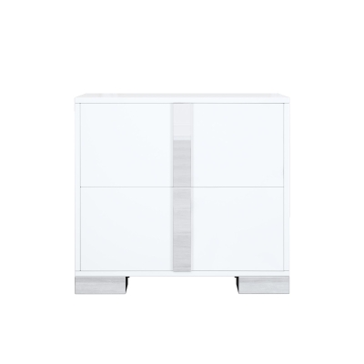 Space-Saving Nightstand with Mirrored Accents and Metal Legs, Elegant Bedside Storage for Compact Apartments, 23.5'' L x 15.5'' W x 21.5'' H, White