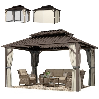 Outsunny 10' x 14' Hardtop Aluminum Gazebo with Steel Roof, Brown
