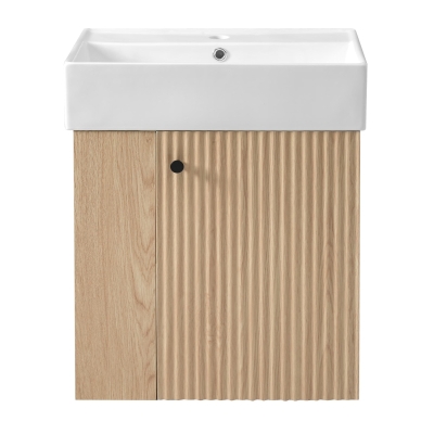 Space-Saving Floating Bathroom Vanity with Ceramic Basin, Wall-Mounted Cabinet for Compact Washroom, 21.5'' L x 12'' W x 26.5'' H, Wood