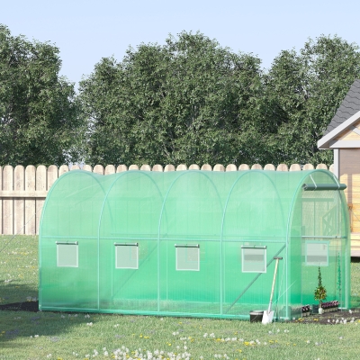 Outsunny 13' x 6.4' x 6.5' Walk-in Tunnel Greenhouse, Hoop House with Zipped Roll-Up Door and 8 Mesh Windows, Galvanised Steel Frame, Outdoor Greenhouse, Green