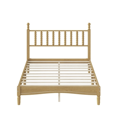Full Size Wood Platform Bed with Gourd-Shaped Headboard, Solid Bed Frame for Eclectic Bedrooms, 79'' L x 57'' W x 45'' H, Natural