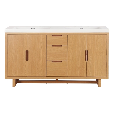 Modern Bathroom Vanity with Soft-Close Hinges & Hidden Drawer Slides, Elegant Vanity Cabinet with Resin Sink, 59.5'' L x 20'' W x 34'' H, Wood