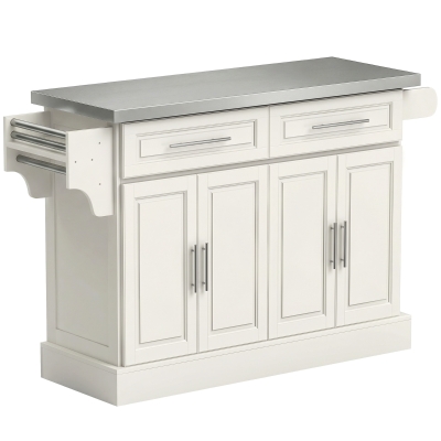HOMCOM Rolling Kitchen Island with Storage and Stainless Steel Top, Kitchen Trolley with Drawers, Cabinets, Towel Rack, Cream