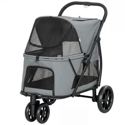 PawHut 3-Wheel Pet Stroller with Quick Fold & Mesh Window, Green