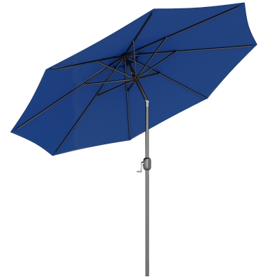 Outsunny 10' x 8' Round Market Umbrella, Patio Umbrella with Crank Handle and Tilt, Outdoor Parasol for Garden, Blue