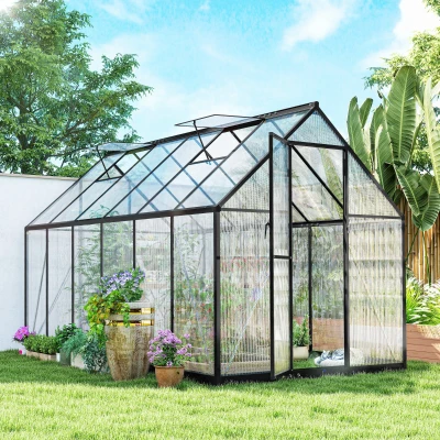 Outsunny 11x6 ft Polycarbonate Walk-in Greenhouse, Swing Door, Black