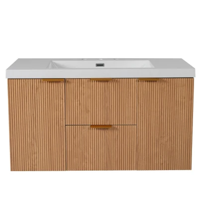 Single Sink Bathroom Vanity with SMC Integrated Sink, Wall-Mounted Floating Cabinet for Contemporary Homes, 42'' L x 19.5'' W x 23.5'' H, Wood