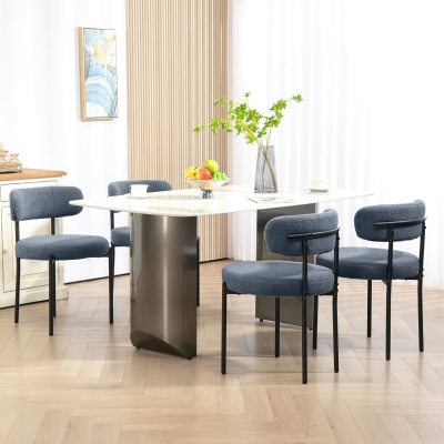 HOMCOM 4 Pieces Kitchen Chairs, Modern Dining Chairs w/ Berber Fleece Upholstery and Steel Legs for Living Room, Grey