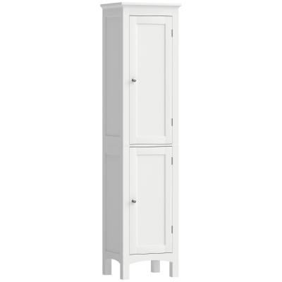 kleankin Tall Bathroom Cabinet, Freestanding Storage Organizer with Adjustable Shelves and Cupboards, 15" x 13" x 63", White