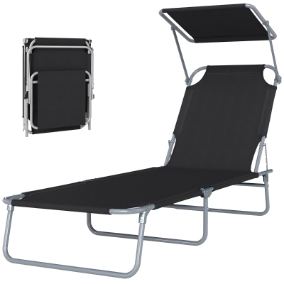 Outsunny Outdoor Folding Chaise Lounge Chair with Sun Shade, Black