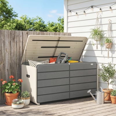 Outsunny Outdoor Storage Box with Lockable Lid, HDPE Garden Deck Box with Wheels 757 L
