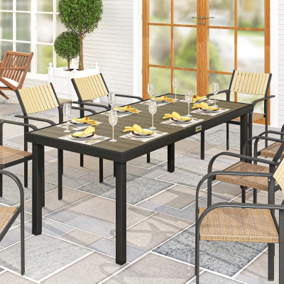 Outsunny Patio Dining Table for 8, Rectangular Aluminum Outdoor Table for Garden Lawn Backyard, Natural