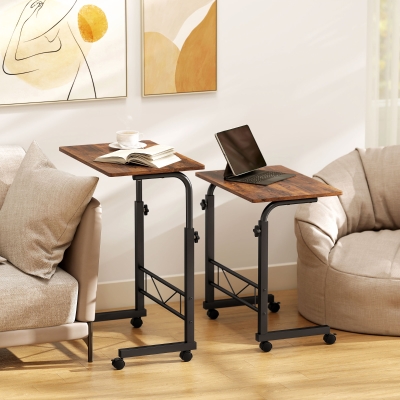 HOMCOM Mobile Standing Desk with Adjustable Height, 23.5 inch Stand Up Desk with Wheels, Rustic Brown