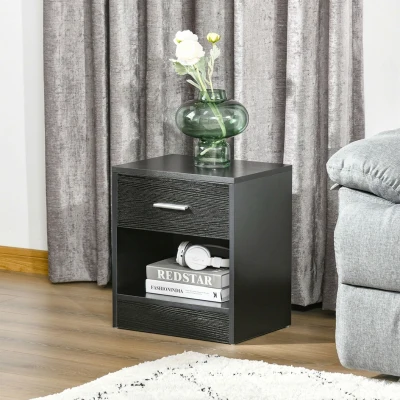 HOMCOM Modern Side Table with Drawer, Black