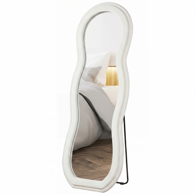 HOMCOM 64" x 24" Full Length Mirror, Floor Mirror Hanging or Wall Mount, with Arched Wavy Velvet Frame for Bedroom