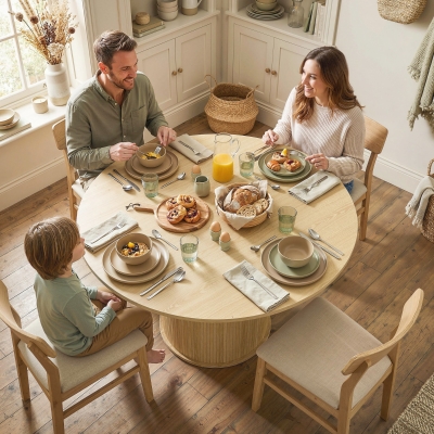 HOMCOM Round Dining Table for 4-6, 47 Inch Kitchen Table with Fluted Pedestal Base, for Kitchen Living Room Dining Room, Natural