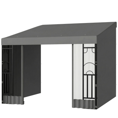 Outsunny 10' x 10' Wall Pergola with 2 Curtains and 2 Nettings UV Resistant Gazebo for Patio, Deck, Dark Grey