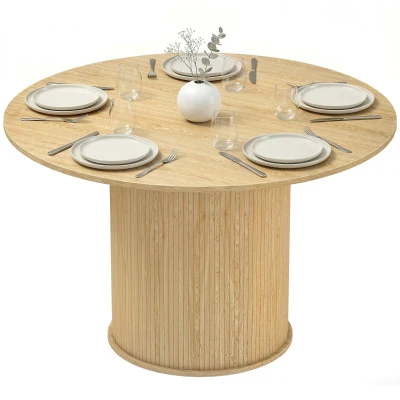 HOMCOM Round Dining Table for 4-6, 47 Inch Kitchen Table with Fluted Pedestal Base, for Kitchen Living Room Dining Room, Natural