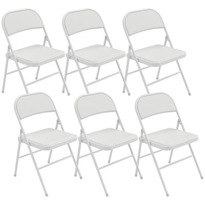 HOMCOM Set of 6 Metal Foldable Chairs, PU Leather Padded Folding Chairs with Cushion Seat and Open Back for Indoor, White