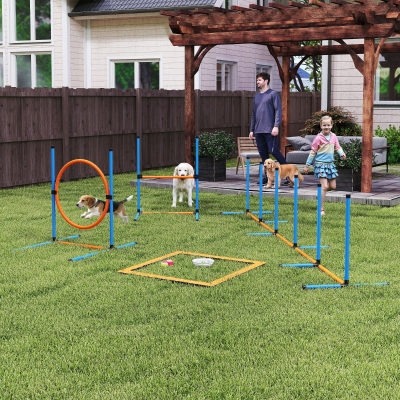 PawHut Dog Agility Training Equipment, 5PCS Dog Obstacle Course Starter Kit with Carrying Bag