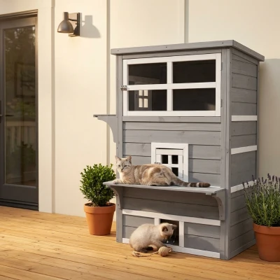 PawHut Outdoor 3-Tier Cat House, Weather Resistant