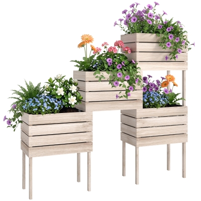 Outsunny 4PCS Wooden Raised Garden Bed Kit, DIY Planter Box
