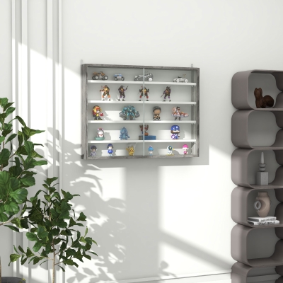 HOMCOM 5-Tier Display Cabinet, Shot Glass Display Case, Glass Curio Cabinet with 2 Glass Doors and 4 Adjustable Shelves, White
