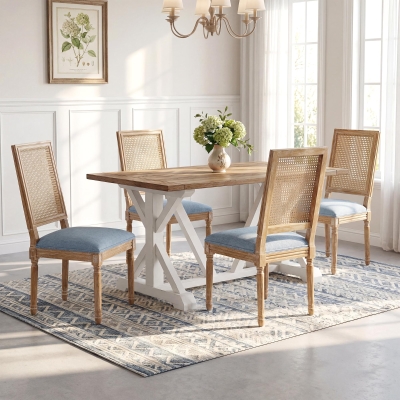 Set of 2 Dining Chairs with Eco-Friendly Rubberwood Frame, Upholstered Dining Seating with Slender Fluted Legs, 20'' L x 22'' W x 39.5'' H, Blue