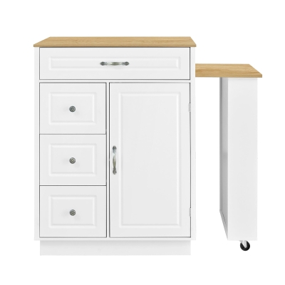 Stylish Mobile Bar Table with Extendable Countertop, Spacious Kitchen Counter with Storage Shelf, 73″ L x 27.5″ W x 41.5″ H, White+Natural