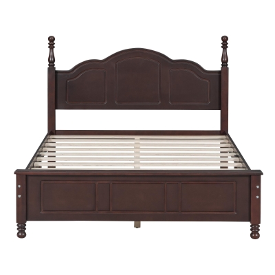 Full Size Wood Platform Bed with Wood-finished Headboard, Dark Walnut Bed Frame with Pine and MDF Construction, 80'' L x 56'' W x 43.5'' H, Walnut
