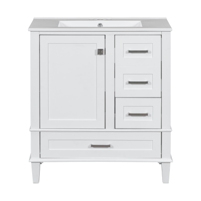Modern Bathroom Vanity with Sink Combo, Solid Wood Frame, Cabinet with Soft-Close Door and 3 Drawers, 30" L x 18" W x 34" H, White