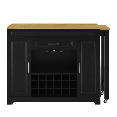 Expandable Bar Table with Adjustable Shelves and Rear Casters, Versatile Kitchen Counter with 2 Doors, 87.5″ L x 19.5″ W x 36″ H, Black+Natural