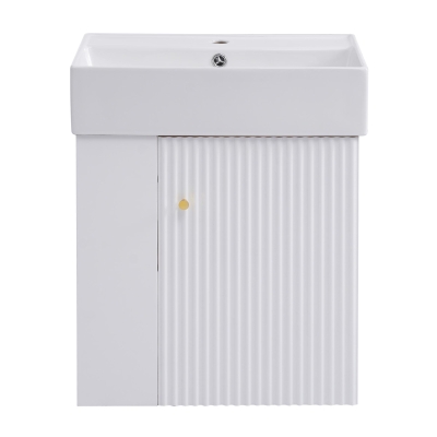 Modern Floating Bathroom Vanity with Ceramic Basin and Side Storage, Cabinet with Rose Gold Handle, 21.5" L x 12" W x 26.5" H, White