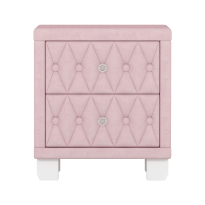 Elegant Velvet Nightstand with 2 Drawers and Crystal Handles, Soft Pink Beside Table with MDF and Storage Table, 18'' L x 18'' W x 20'' H, Pink