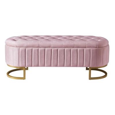Upholstered Velvet Storage Ottoman with High-Resilience Foam Seat, Button-Tufted Storage Bench with Hidden Storage, 47'' L x 15.5'' W x 16.5'' H, Pink